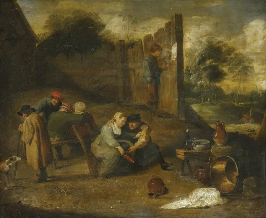 En gruppe bønder foran en kro - David Teniers den Yngre