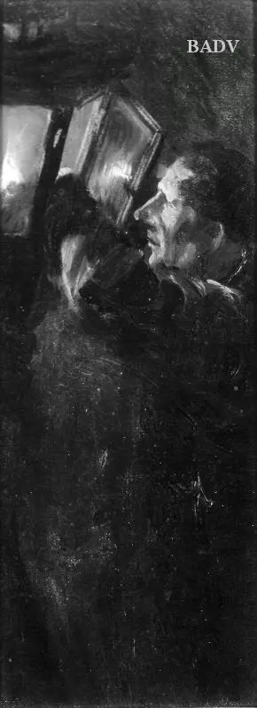 En mand tændende en lanterne - Adolph von Menzel