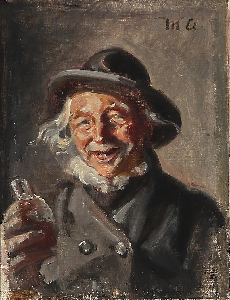 En glad mand, der holder en flaske. - Michael Peter Ancher