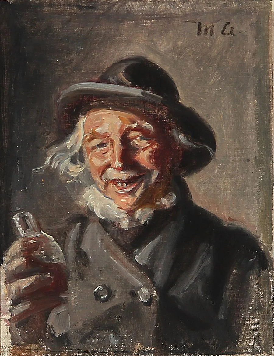 En glad mand, der holder en flaske. - Michael Peter Ancher