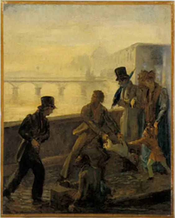 En mand kaster sin hund i vandet - Honoré Daumier