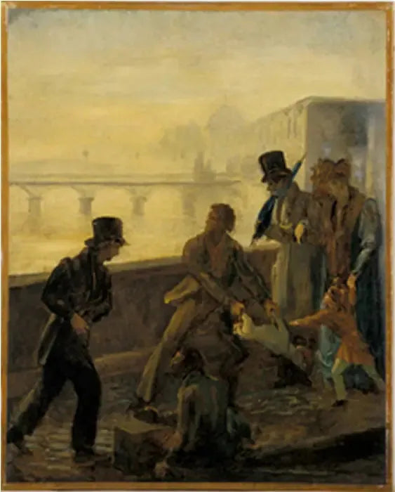 En mand kaster sin hund i vandet - Honoré Daumier