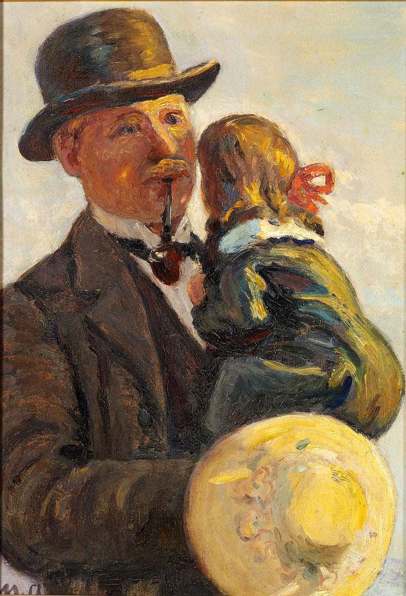 En mand, der bærer et barn og ryger en pibe. - Michael Peter Ancher