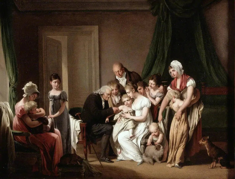 En mand vacciner en ung barn holdt af sin mor, under overvågning af andre familiemedlemmer - Louis-Léopold Boilly