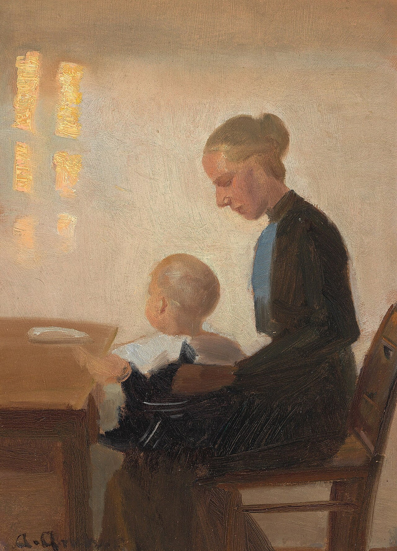 Et interiør med en mor og hendes barn. - Anna Ancher