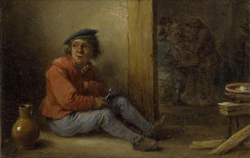 En ung bonde sidder i et interiør - David Teniers le Jeune