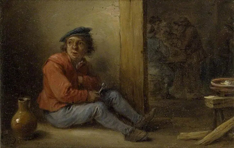 En ung bonde sidder i et interiør - David Teniers le Jeune