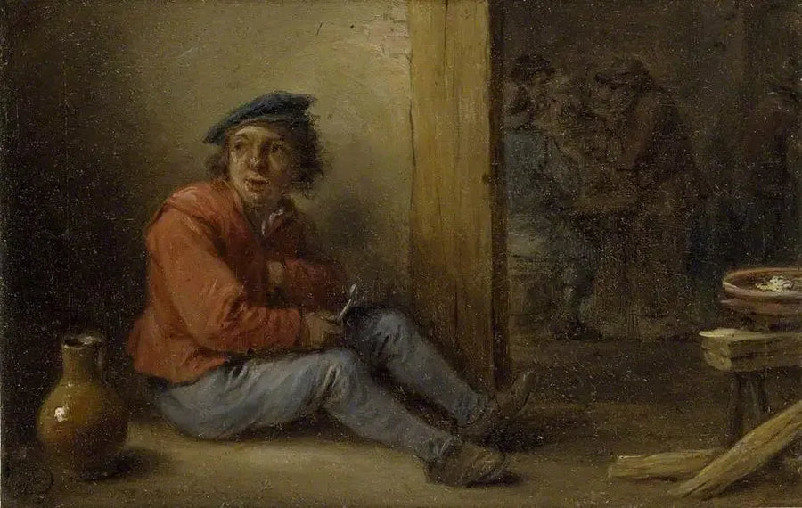 En ung bonde sidder i et interiør - David Teniers le Jeune