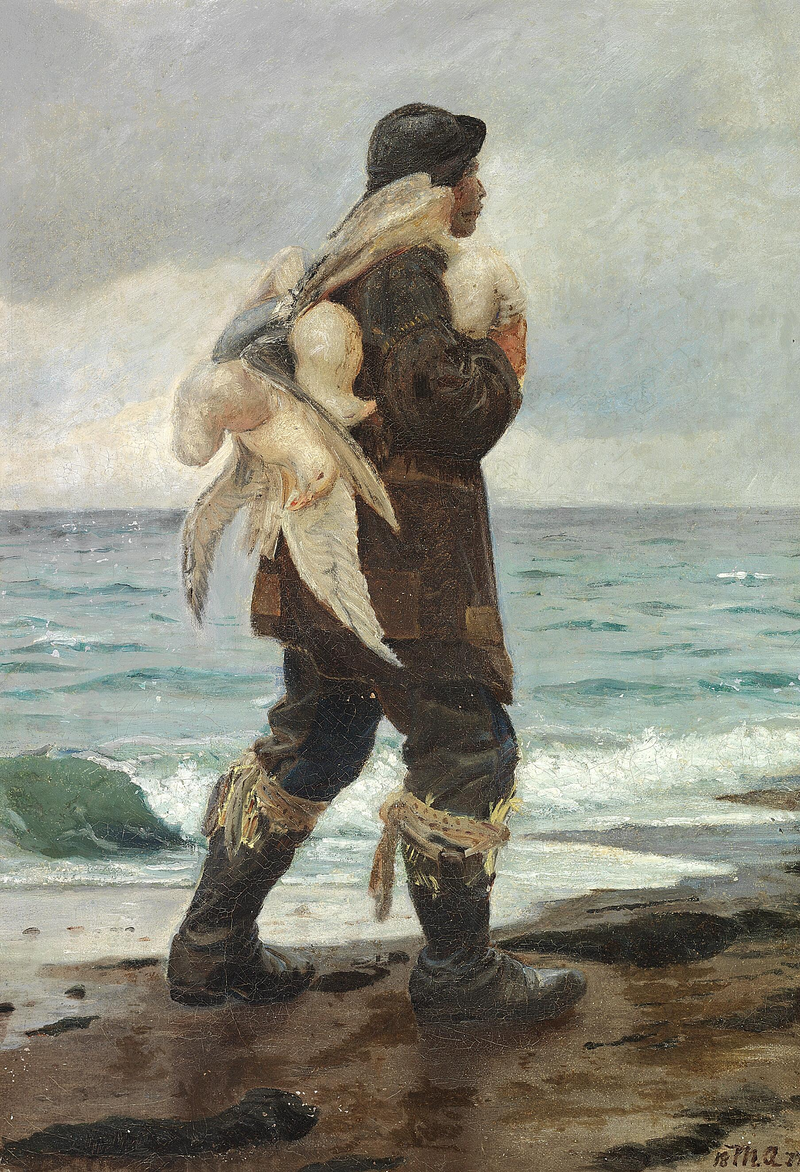 En ung fisker vender hjem med de måger, han har fanget. - Michael Peter Ancher