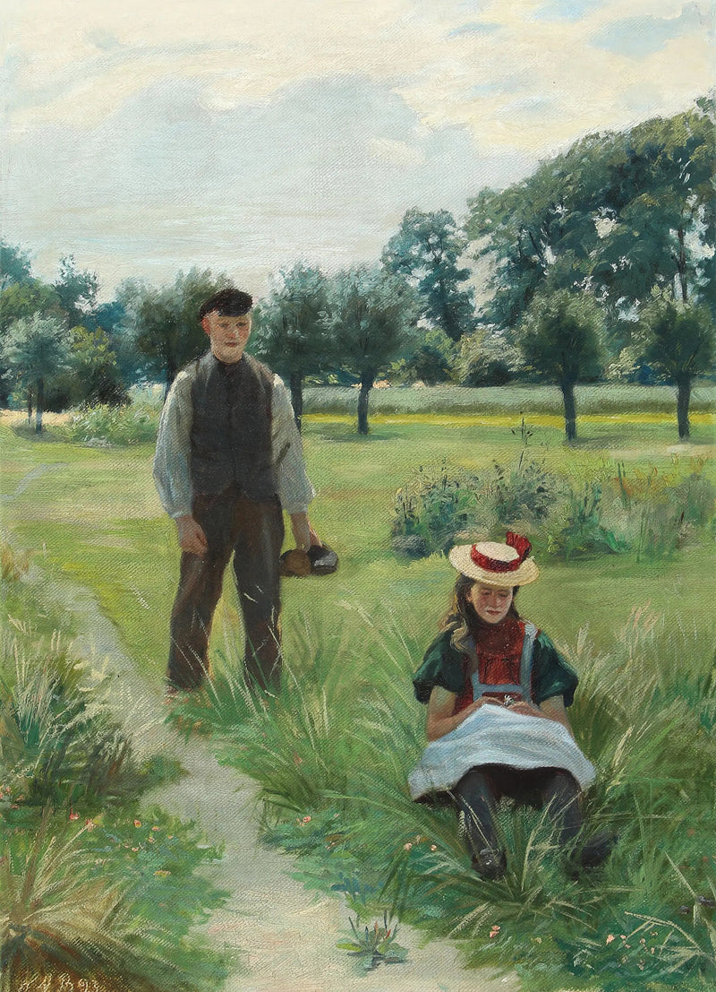 En sommerdag med en ung mand og en kvinde. - H. A. Brendekilde