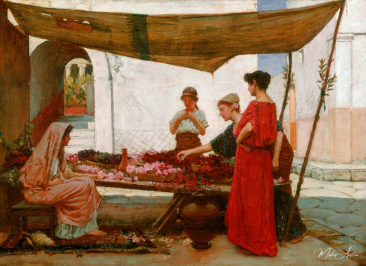 Un marché aux fleurs grec - John William Waterhouse Reproductions de tableaux à la peinture à l’huile