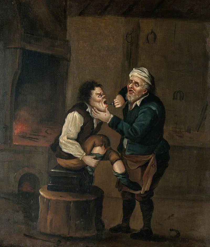 En smed udtrækker en tand fra munden på en mand - David Teniers le Jeune