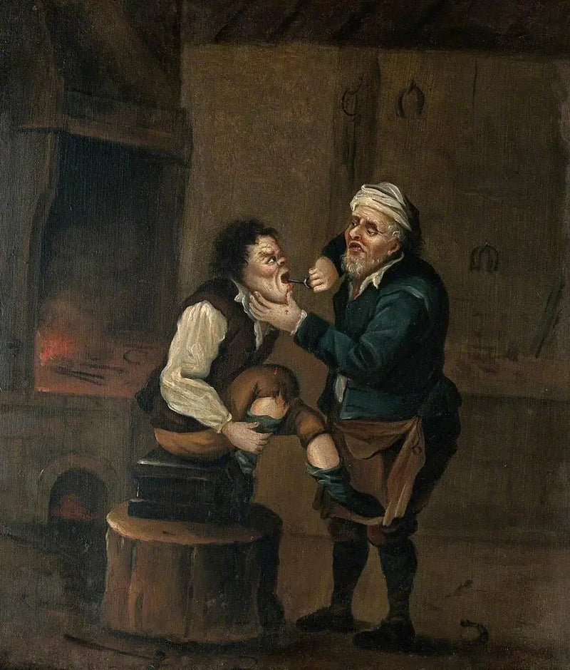 En smed udtrækker en tand fra munden på en mand - David Teniers le Jeune