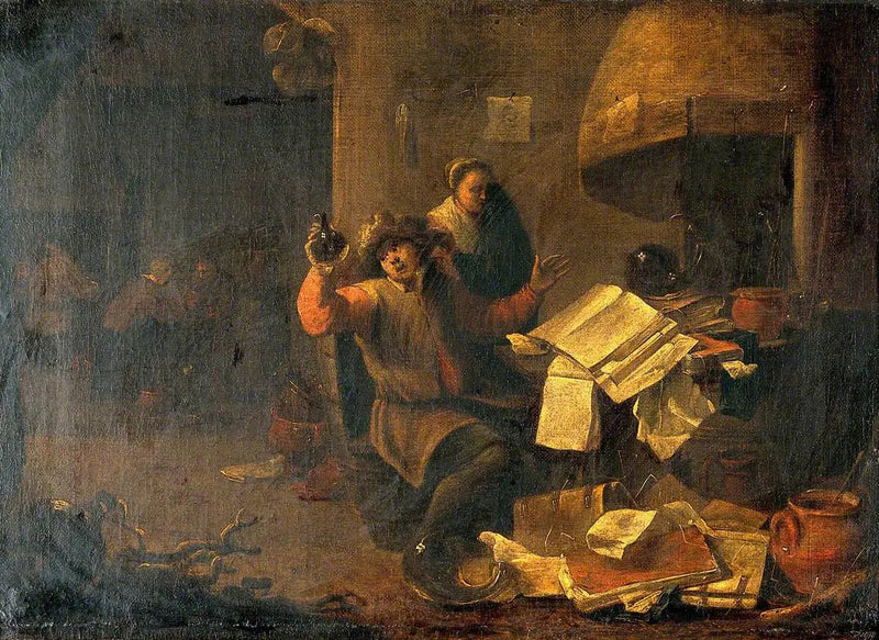 En medicin-alkymist, der undersøger en urinflaske - David Teniers den Yngre
