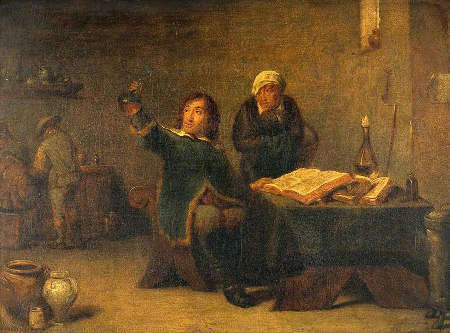 En læge, der undersøger en urinflaske - David Teniers den Yngre
