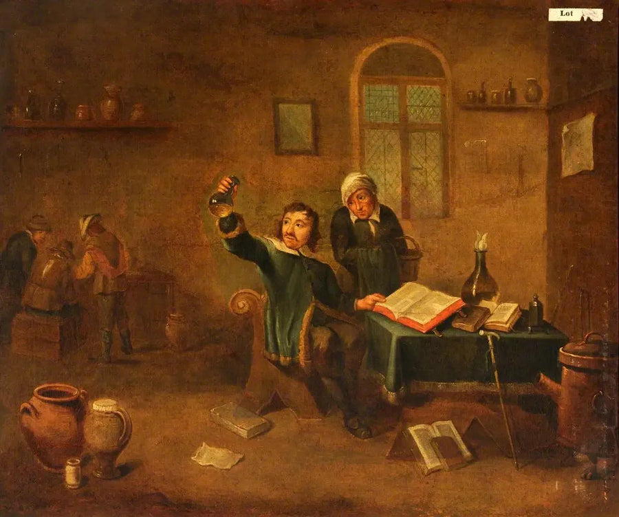 En læge, der undersøger en urinflaske - David Teniers den Yngre