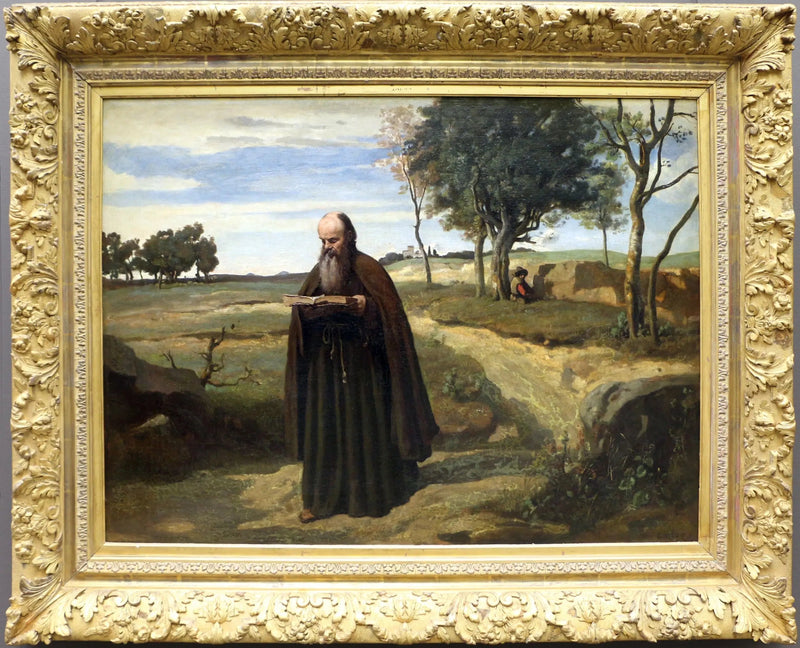 En munk læsende - Jean-Baptiste Camille Corot