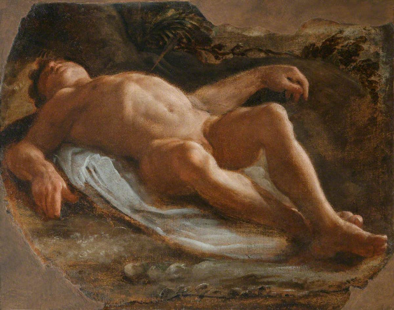 En mandlig profil i liggende position (fragment) - Annibale Carracci
