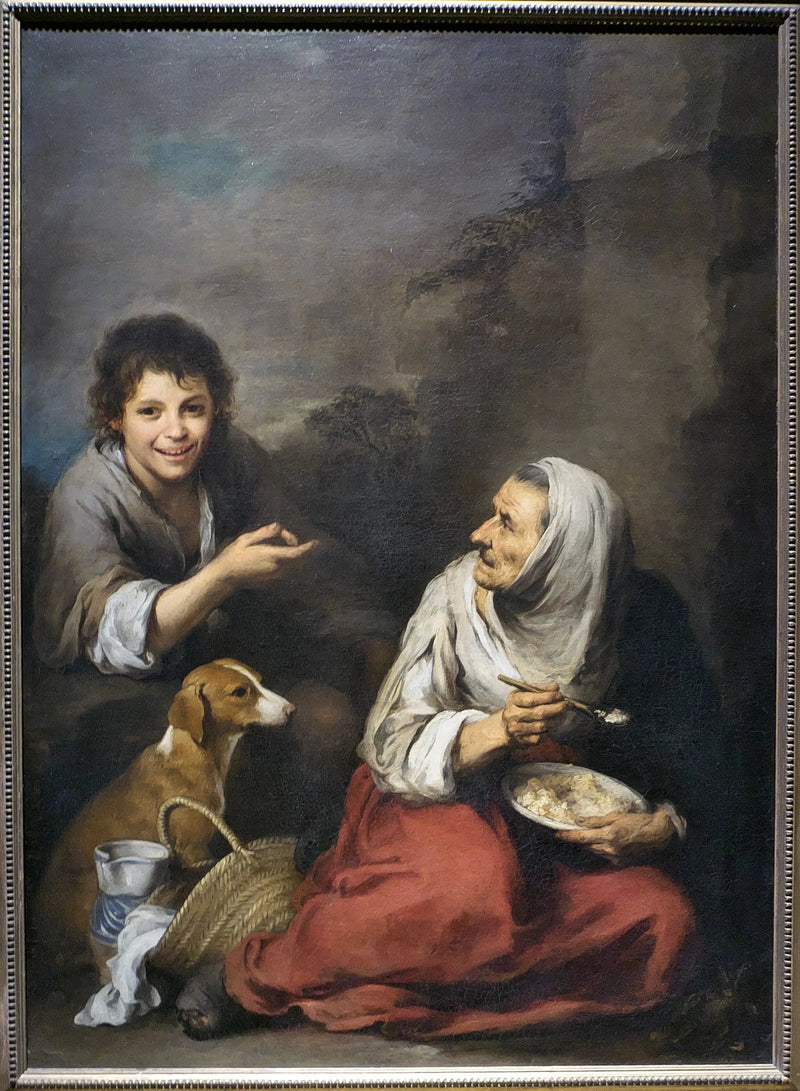 En søstjerne, der håner en gammel kvinde, der spiser migas - Bartolomé Esteban Murillo