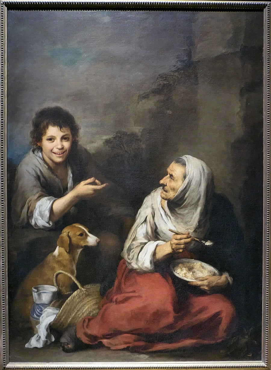 En søstjerne, der håner en gammel kvinde, der spiser migas - Bartolomé Esteban Murillo