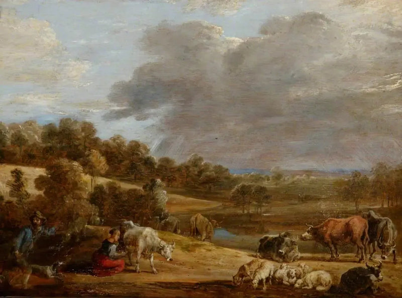 Et landskab med en kvinde, der malker - David Teniers le Jeune