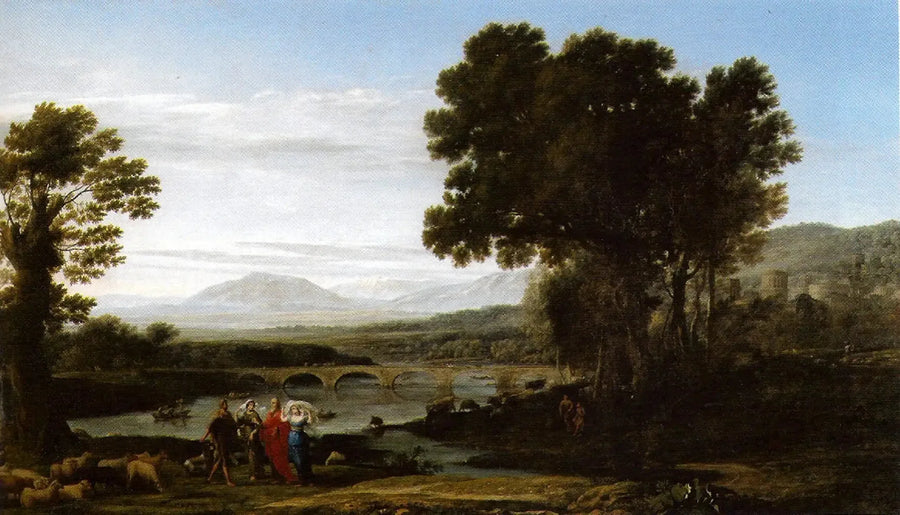 En flodlandskab med Jacob, Laban og hans døtre - Claude Lorrain