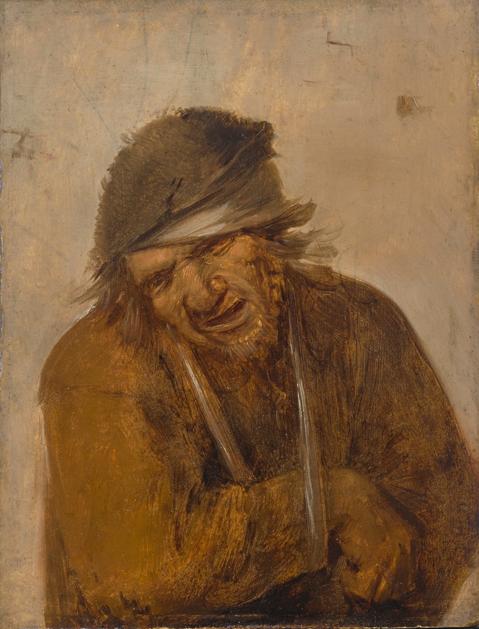 Un paysan grimaçant, le bras en écharpe - Adriaen Brouwer