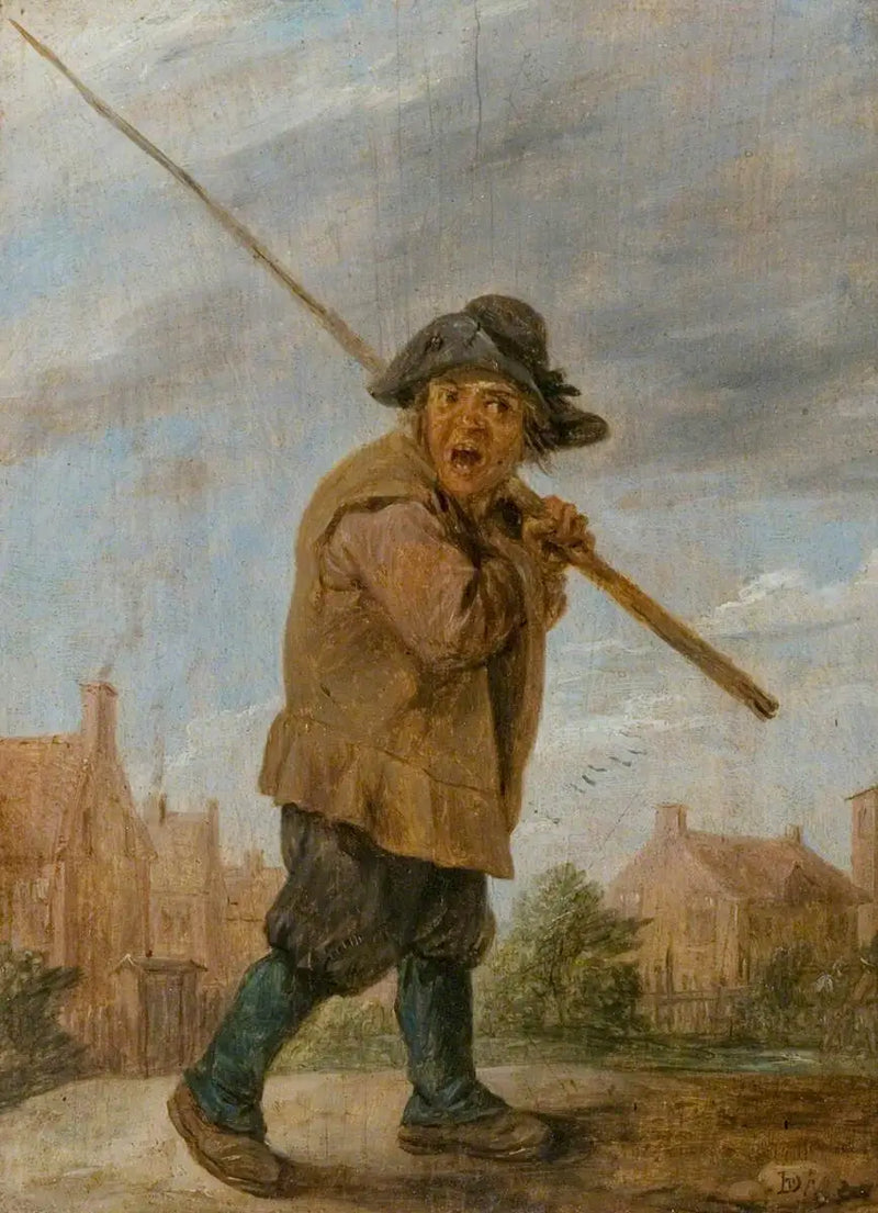 En bonde bærende en stolpe - David Teniers den Yngre