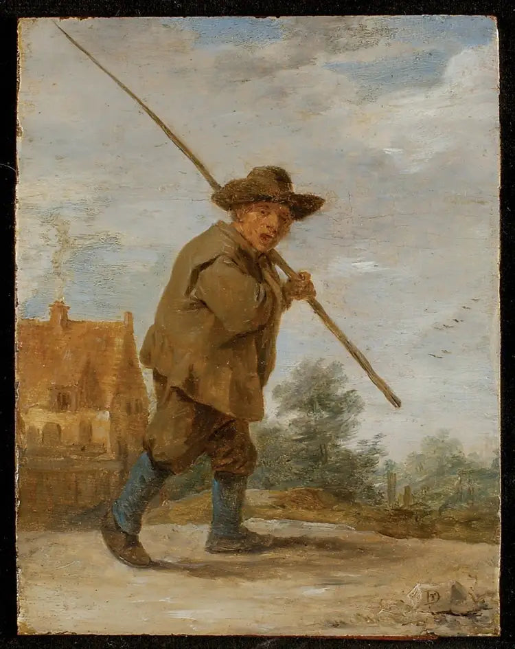 En bonde bærer en pæl over skulderen - David Teniers den Yngre