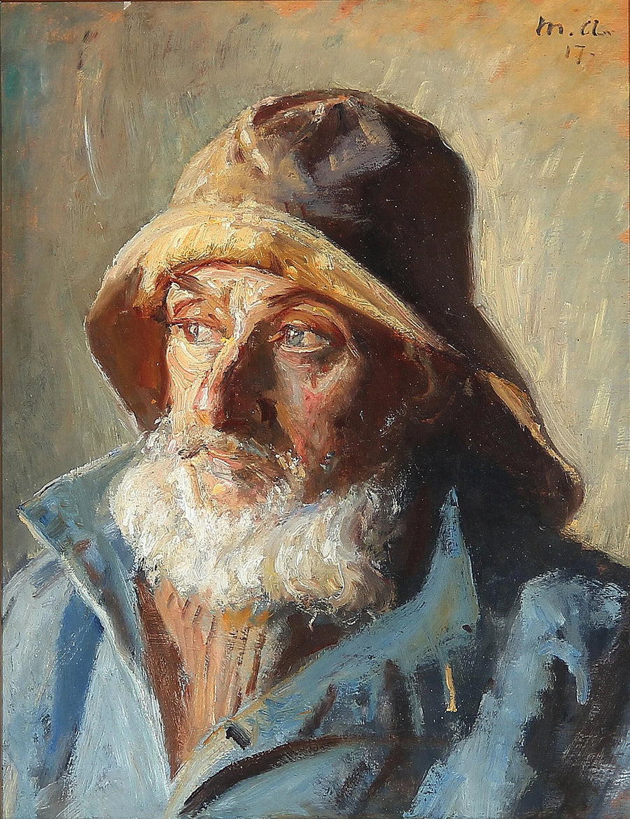 En fisker i regnfrakke. - Michael Peter Ancher
