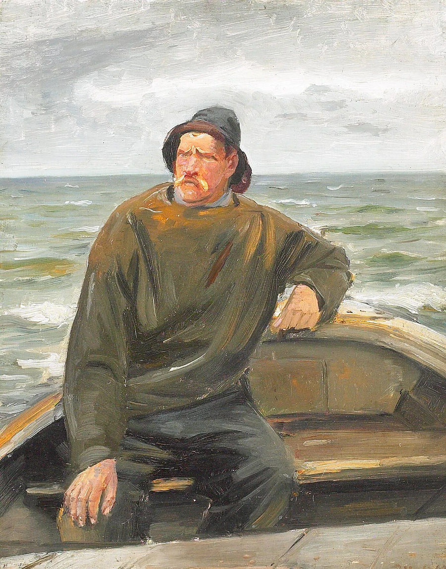 En fisker i en båd. - Michael Peter Ancher