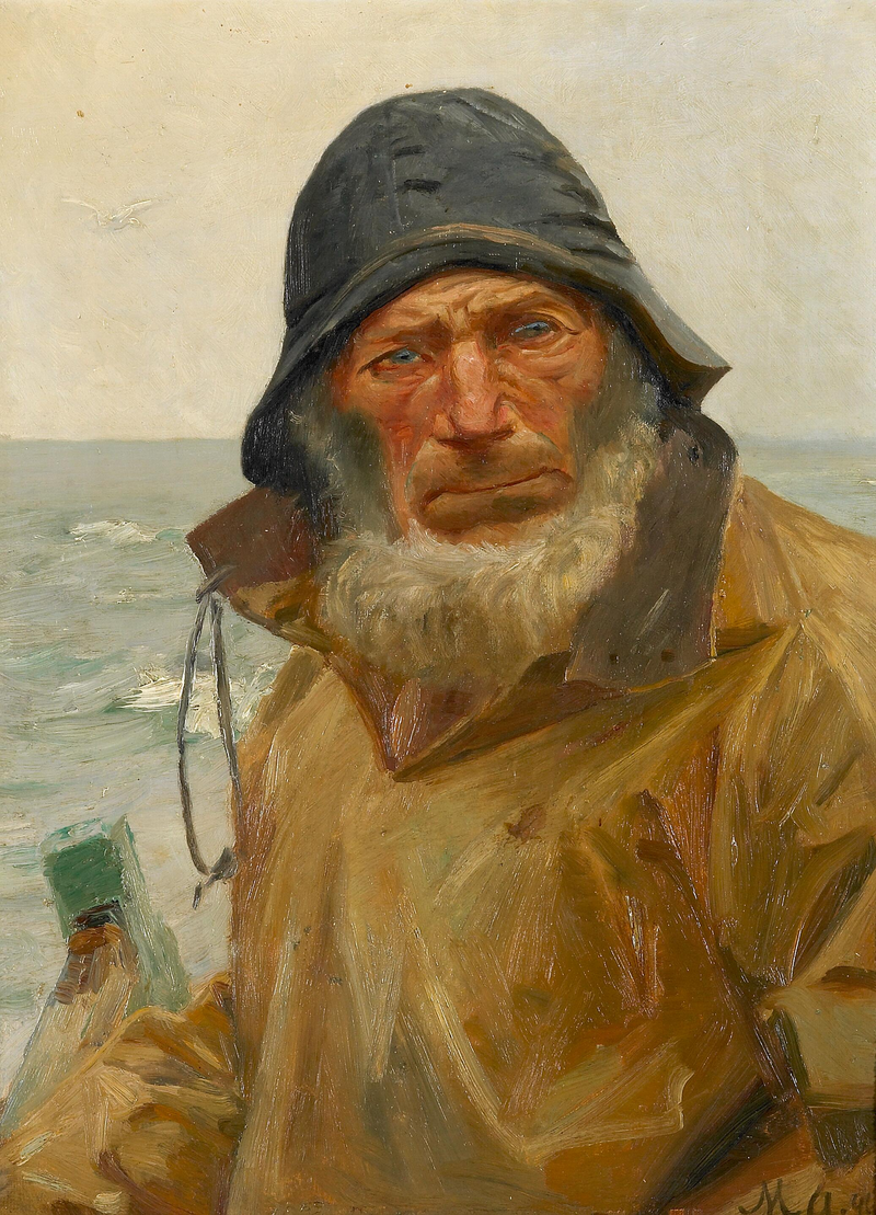 En fisker i sin båd. - Michael Peter Ancher
