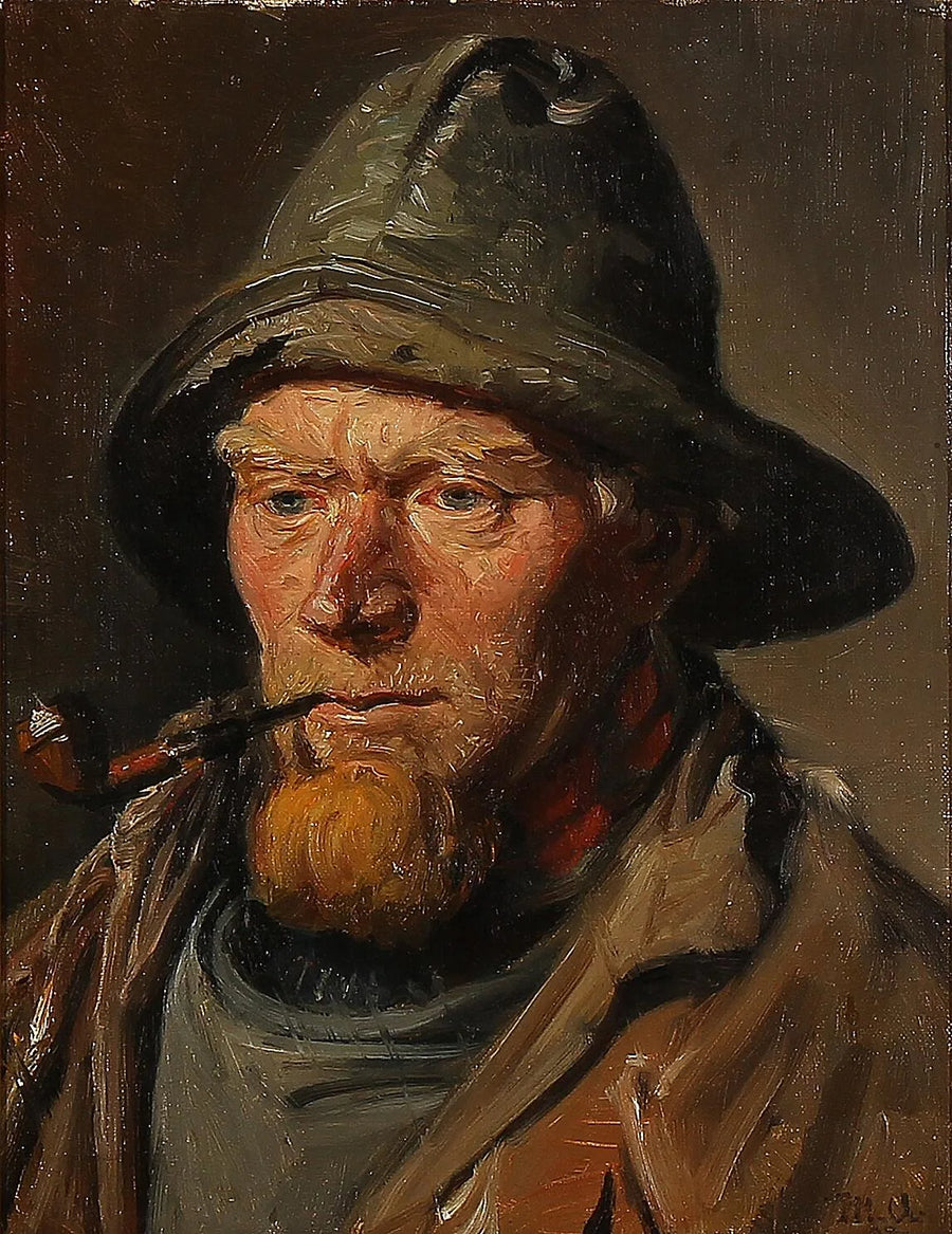 En fisker fra Skagen iført en olieskind og ryger pibe. - Michael Peter Ancher