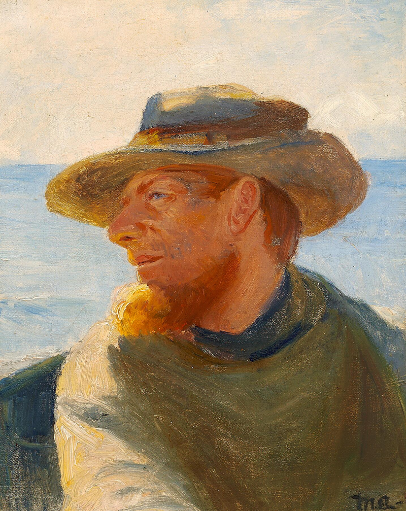 En fisker fra Skagen i en båd. - Michael Peter Ancher
