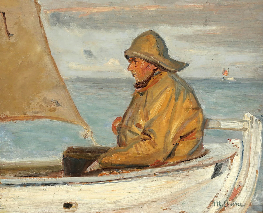 En fisker fra Skagen sejler i de første solstråler. - Michael Peter Ancher