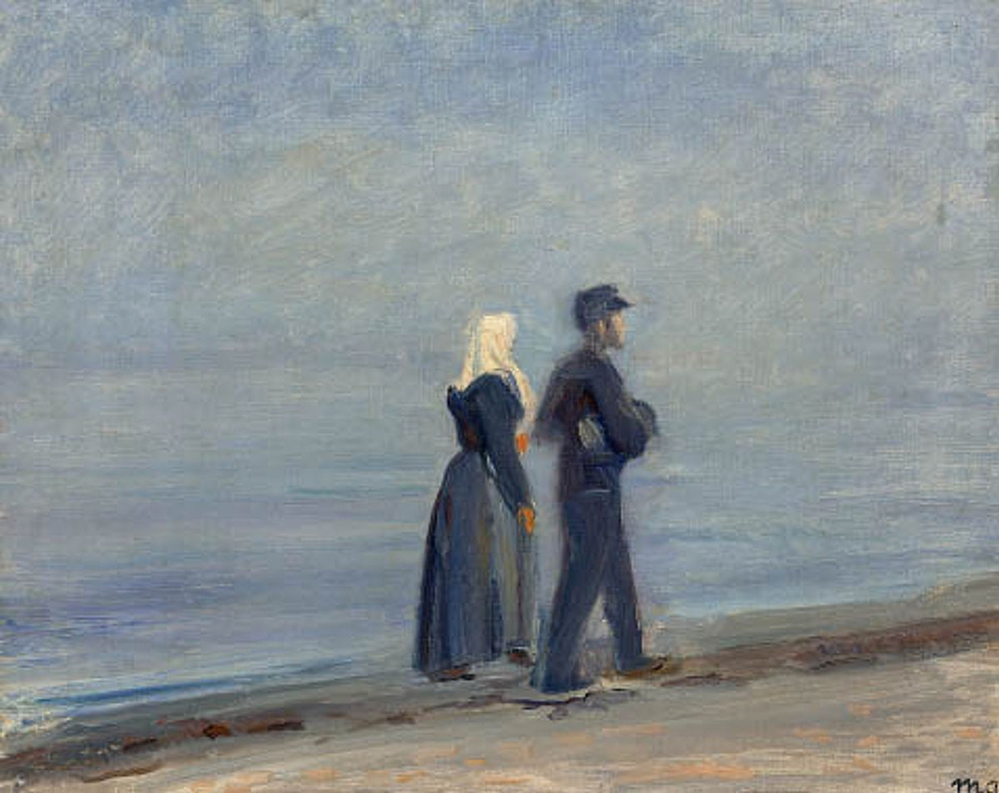 En fisker og hans kone går tur på Skagens strand. - Michael Peter Ancher