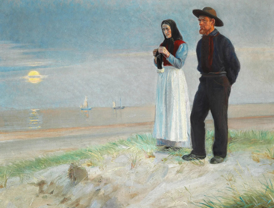 En fisker og hans kone på stranden ved solnedgang. - Michael Peter Ancher