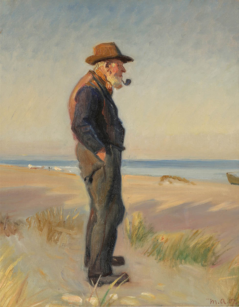 En fisker ryger sin pibe på Skagens strand. - Michael Peter Ancher