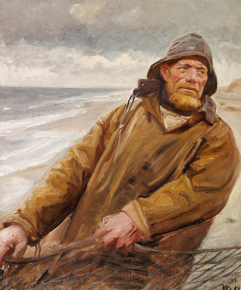 En fisker hiver sine garn ind i Skagen. -Michael Peter Ancher
