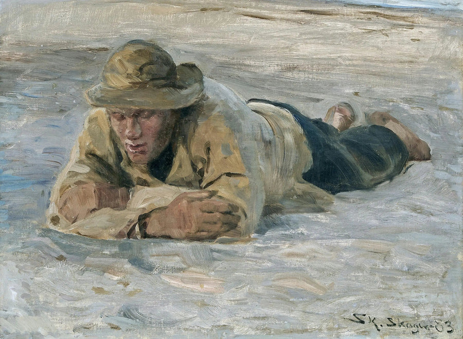 En fisker, der hviler i sandet, brystet mod armene - Peder Severin Krøyer