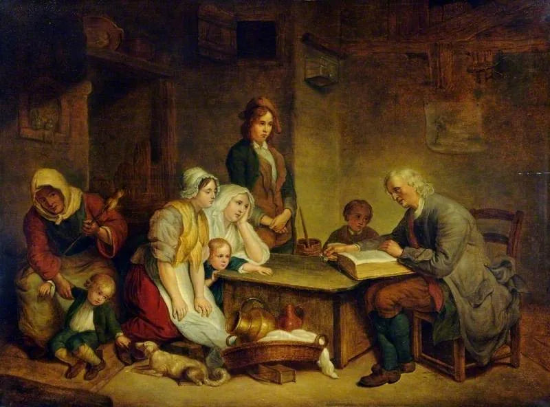 En far, der læser Bibelen for sin familie - Jean-Baptiste Greuze