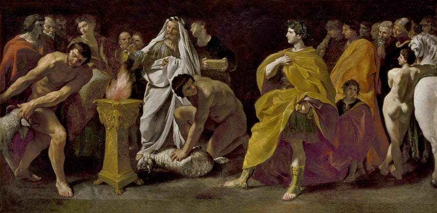 En præst ofrer ofre for en romersk kejser - Giovanni Lanfranco