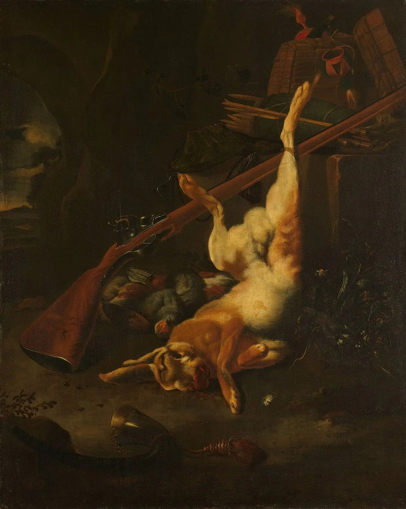 En jægersæk med en død hare - Melchior de Hondecoeter
