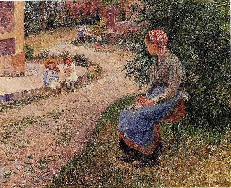 En tjener siddende i Eragny-haven - Camille Pissarro