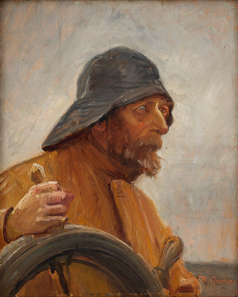 En styrmand iført regnfrakke. - Michael Peter Ancher