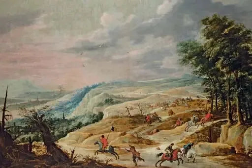 En stor landskab med en kavalerieudskydning på en ryg - David Teniers den Yngre