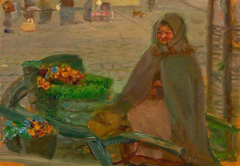 En blomsterhandler med en trillebør. - Anna Ancher