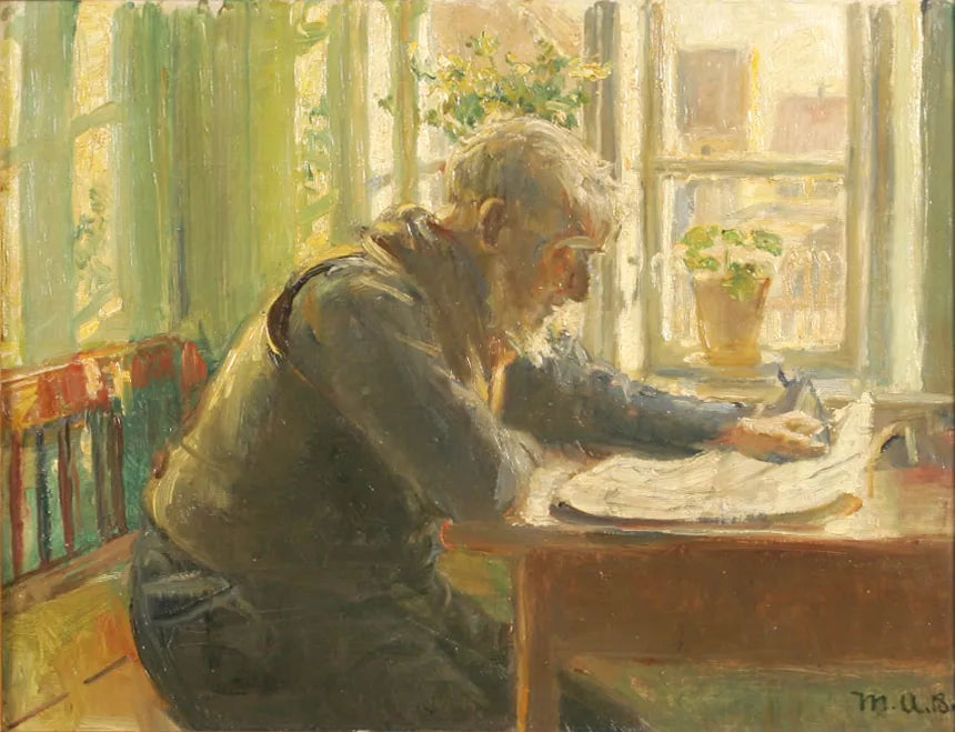 En gammel mand læser sin avis ved vinduet. - Michael Peter Ancher