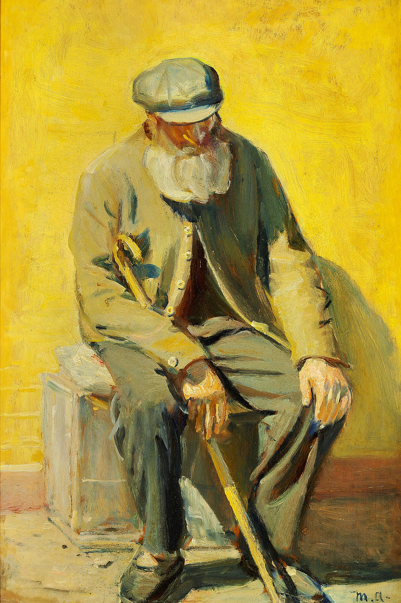 En gammel mand hviler i solen. - Michael Peter Ancher