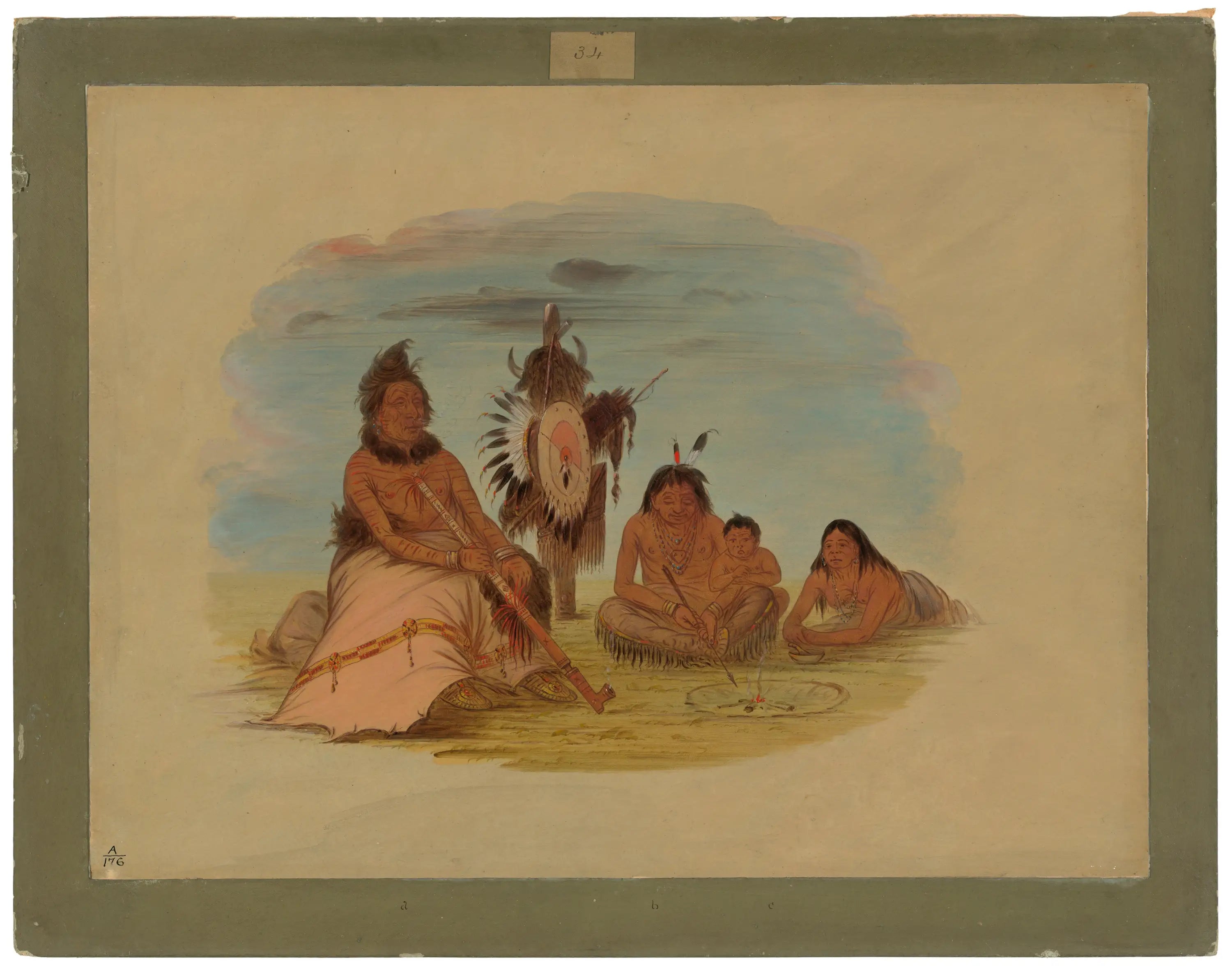 Un vieux chef Minatarree et sa famille - George Catlin - Alpha Reproduction